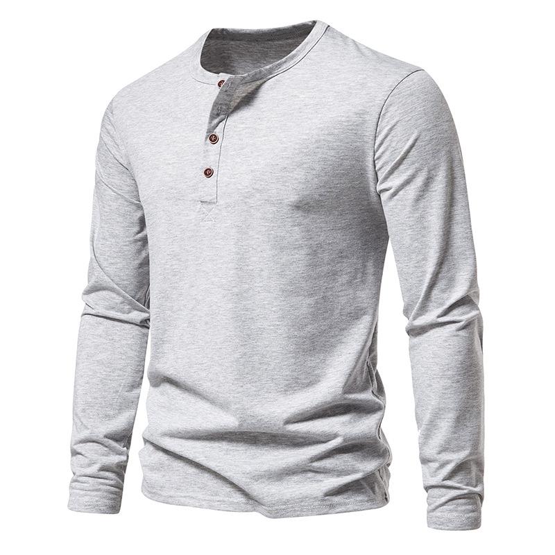 T-shirt décontracté à manches longues et col Henley uni pour hommes 52904398Z