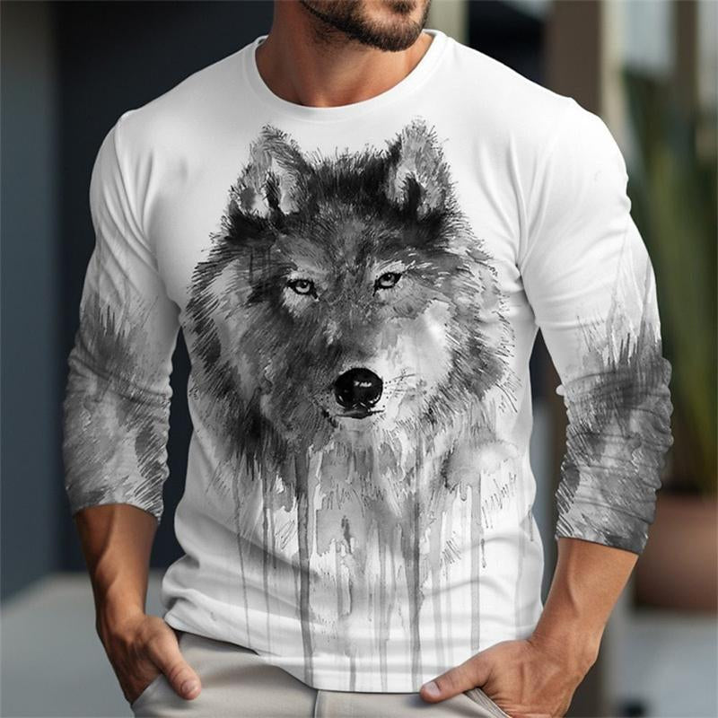 Men's Animal Print Crew Neck Long Sleeve T-Shirt 28963874X