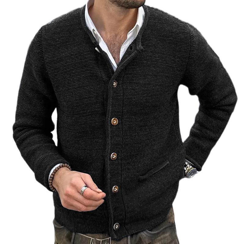 Men's Solid Color Knit Stand Collar Single Breasted Casual Cardigan 78079342Z