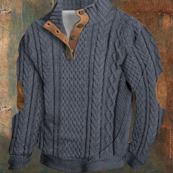 Men's Retro Contrast Button Stand Collar Knit Sweater 13460347X