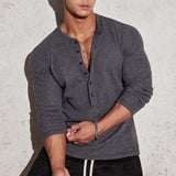 Men's Classic Casual Multi-button V-neck Slim Long-sleeved T-shirt 61256362K