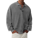 Men's Solid Color Loose Lapel Long Sleeve Casual Sweatshirt 09928635Z