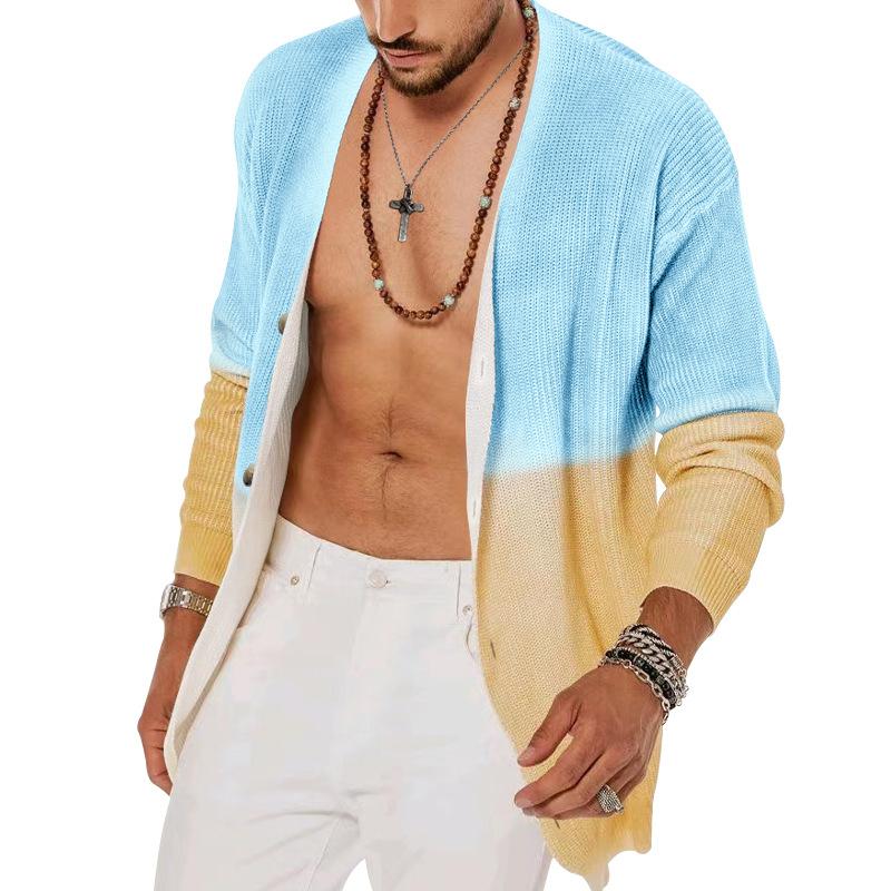 Men's Fashion Color Contrast Single Breasted Long Sleeve Cardigan 46541153M