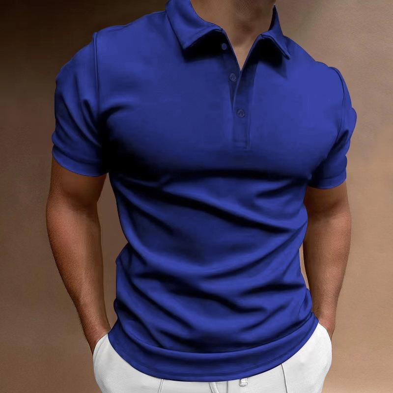 Men's Solid Slim Lapel Short Sleeve Casual Polo Shirt 37773773Z