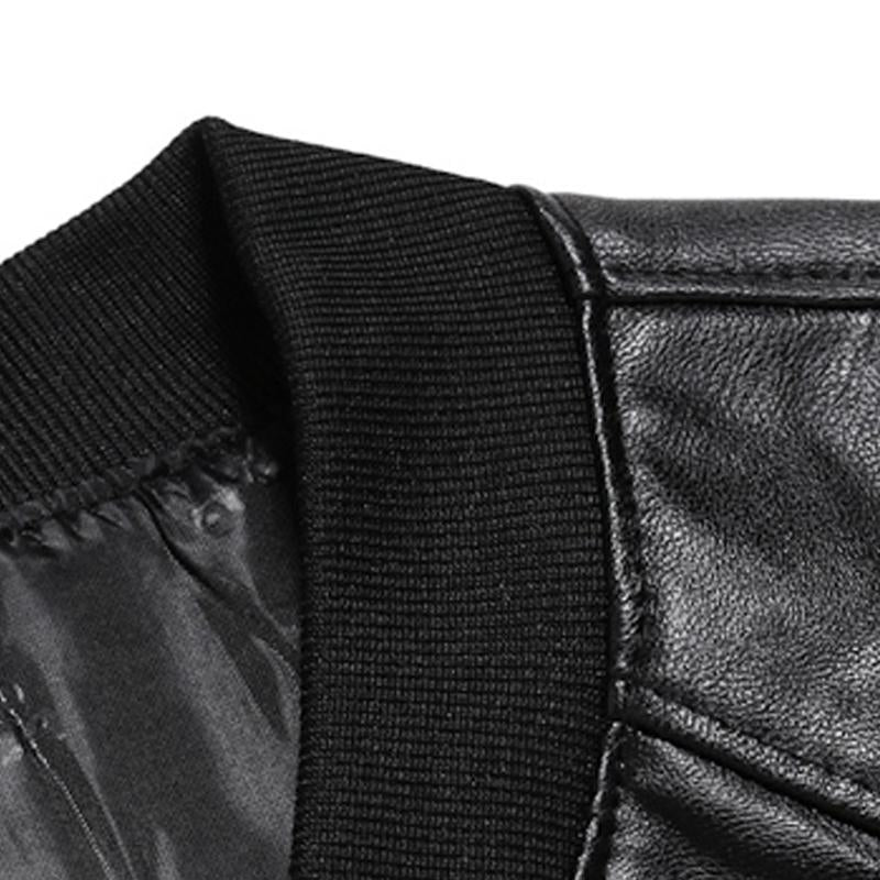 Men's Solid Collar Zipper Leather Jacket 70056589X