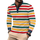 Men's Coloring Striped Henley Collar Long Sleeve T-shirt 61350466Z