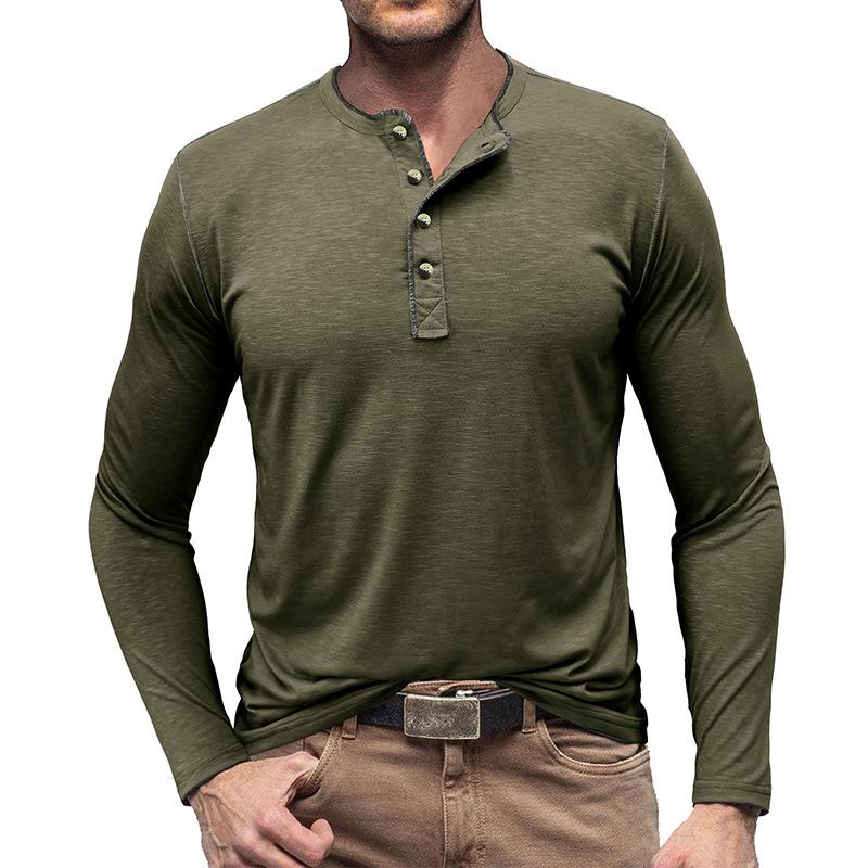 Men's Casual Crew Neck Cotton Long Sleeve Henley T-Shirt 28120451M