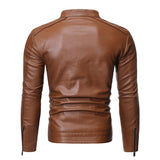 Men's Casual Solid Color Zipper Stand Collar Motorcycle Leather Jacket 91951708M