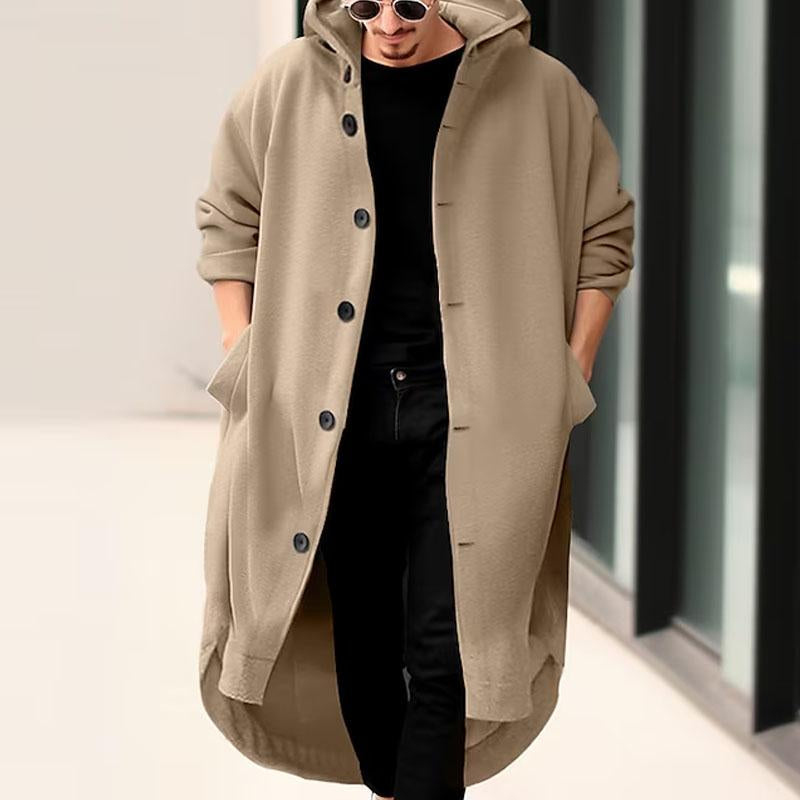 Men's Casual Solid Color Mid-Length Loose Long Sleeve Hooded Cardigan 67995775M