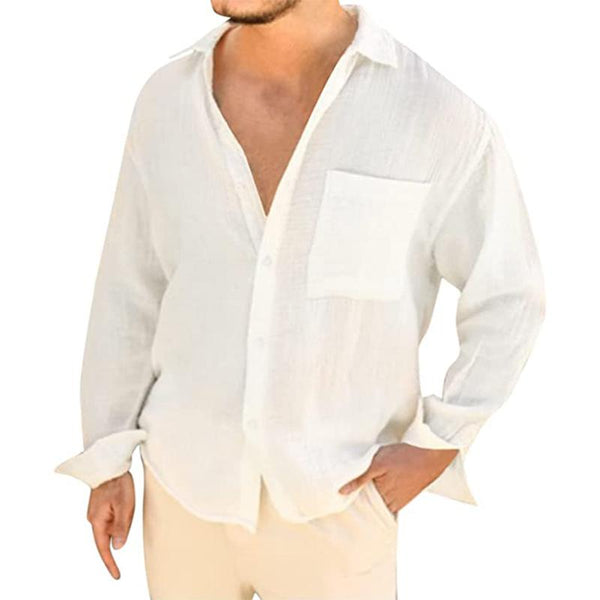 Men's Casual Solid Color Lapel Long Sleeve Shirt 16276623M