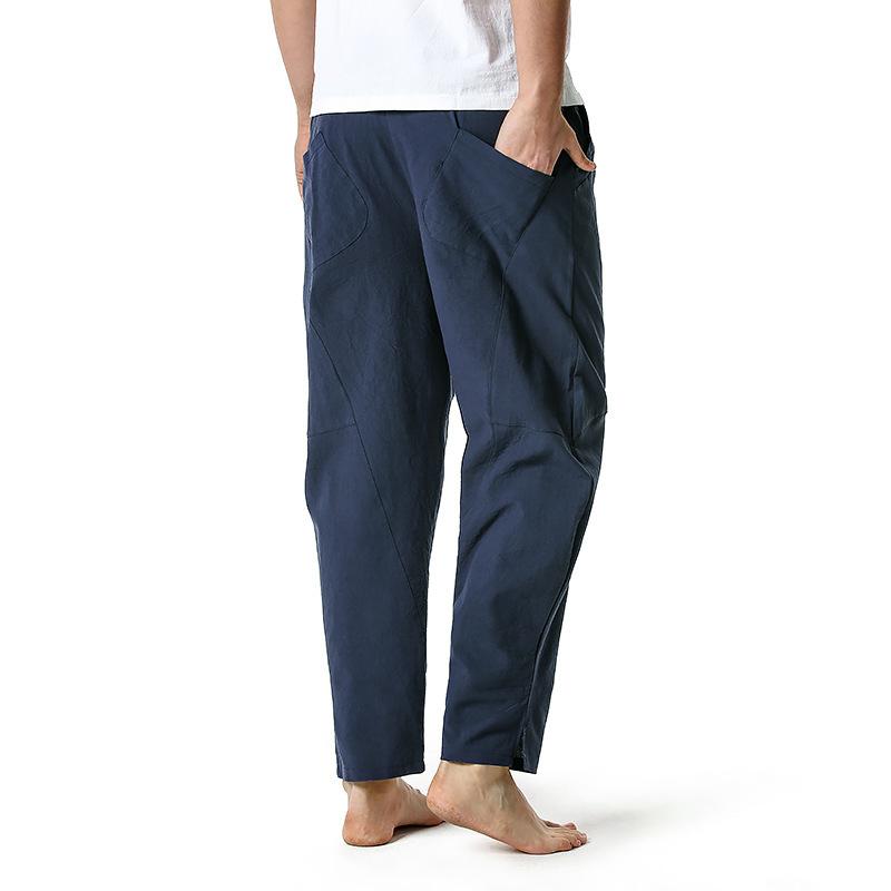 Pantalones holgados de algodón y lino con cordón para hombre 16882035Y