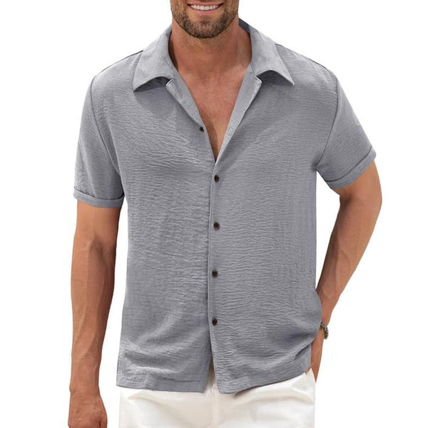 Men's Solid Color Lapel Short Sleeve Shirt 13261747Y