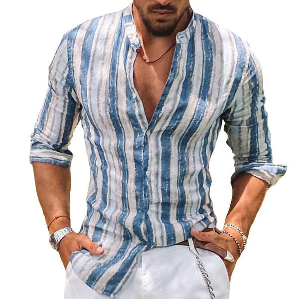 Men's Casual Striped Stand Collar Shirt 43788830TO