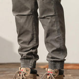 Men's Solid Color Multi-Pocket Elastic Cargo Pants 57353581X