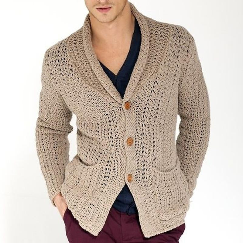 Men's Vintage Lapel Single-Breasted Hollow Knitted Cardigan 34016255M