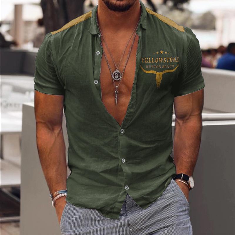 Men's Colorblock Print Hawaiian Short Sleeve Lapel Shirt 22639284X