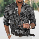 Men's Vintage Paisley Print Lapel Long Sleeve Shirt 98895959X
