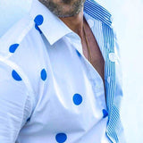 Men's Loose Casual Print Polka Dot Stripe Long Sleeve Shirt 41571288X