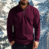 Men's Casual Solid Color Fleece Zipper Stand Collar Loose Sweatshirt 22895255M