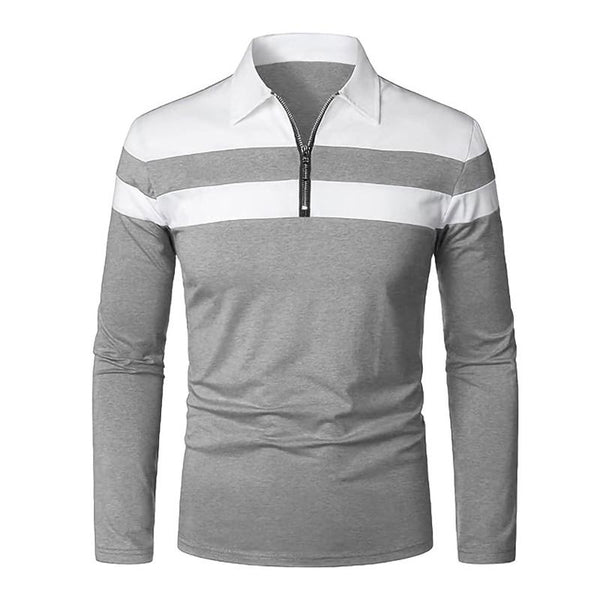 Men's Casual Contrast Stripe Lapel Long Sleeve Polo Shirt 66347176M