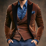 Men's Retro Casual Colorblock Velvet Single Breasted Blazer 50167326TO