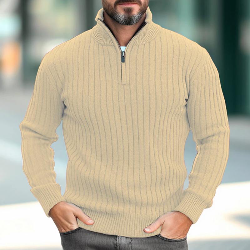 Men's Vintage Solid Color Half Turtle Collar Zip Long Sleeve Sweater 67187399Y