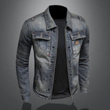 Men's Vintage Washed Slim Fit Zip-Up Denim Motorcycle Jacket 11233018M