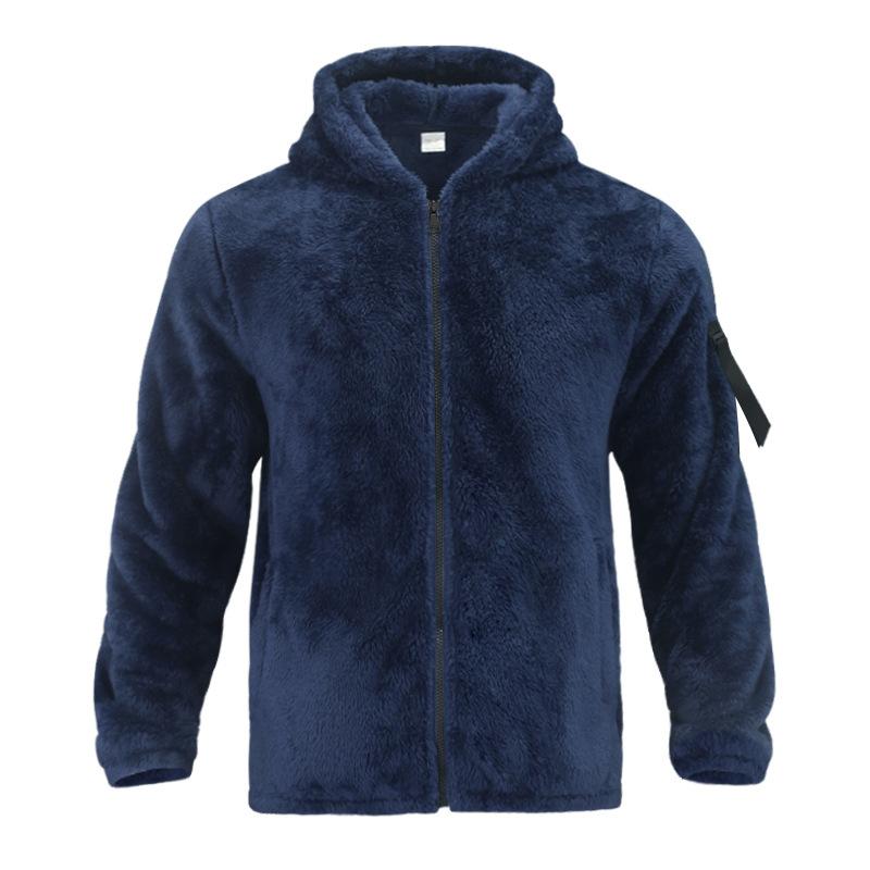 Men's Solid Color Double Fleece Warm Loose Hooded Jacket 18771046X