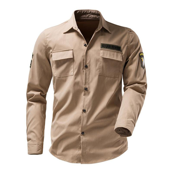 Men's Casual Outdoor Multi-Pocket Embroidered Patch Long Sleeve Work Shirt 45520925M