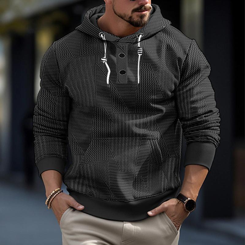 Men'S Casual Solid Color Geometric Texture Hooded Sweatshirt 85262825Y