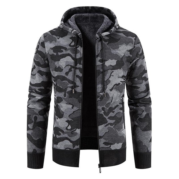 Men's Casual Warm Camouflage Knit Hooded Jacket　94669897F