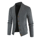 Men's Casual Solid Color Lapel Single-Breasted Long-Sleeved Slim-Fit Knitted Cardigan 24342613M