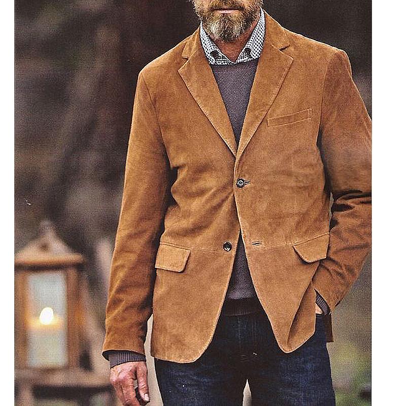 Men'S Vintage Solid Suede Lapel Blazer 82893217Y