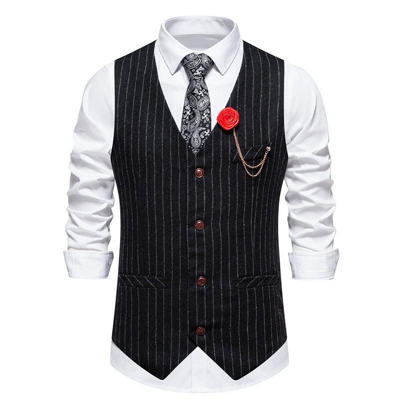 Men's Vintage Woolen Striped Single-Breasted Vest 14069761Y