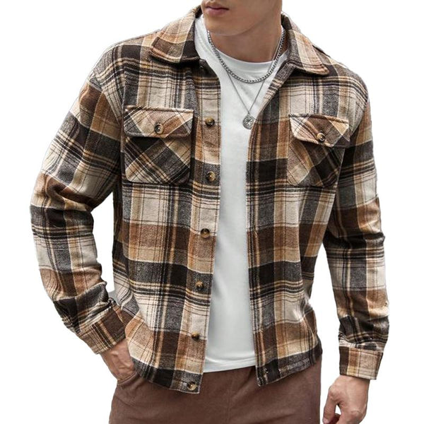 Men's Lapel Vintage Plaid Shirt Jacket  62908012X