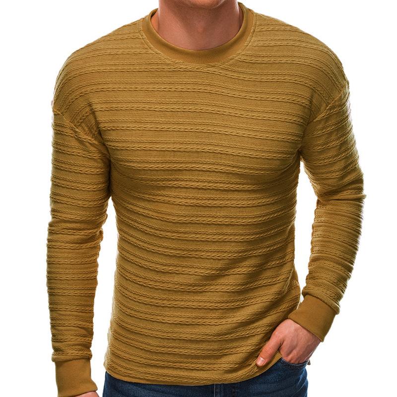 Men's Retro Solid Color Striped Jacquard Round Neck Long Sleeve Sweater 78402890Y