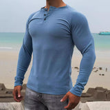 Men's Solid Henley Collar Long Sleeve Casual T-shirt 70366534Z