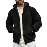 Men's Solid Color Plush Hooded Zipper Casual Jacket 52220748Z