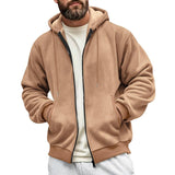 Men's Solid Color Plush Hooded Zipper Casual Jacket 52220748Z