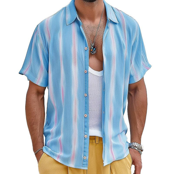 Men's Casual Printed Lapel Slim Fit Short Sleeve Shirt 14621073M