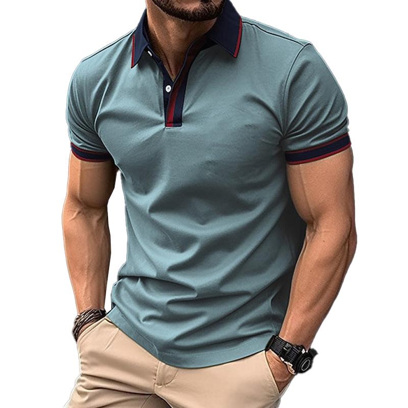 Men's Printed Lapel Short Sleeve Buttoned Pullover POLO Shirt 47950651X