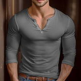 Men's Solid Henley Neck Long Sleeve T-Shirt 57171117X