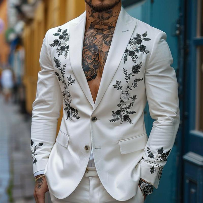 Men's Vintage Casual Embroidered Single Breasted Blazer 66447481TO