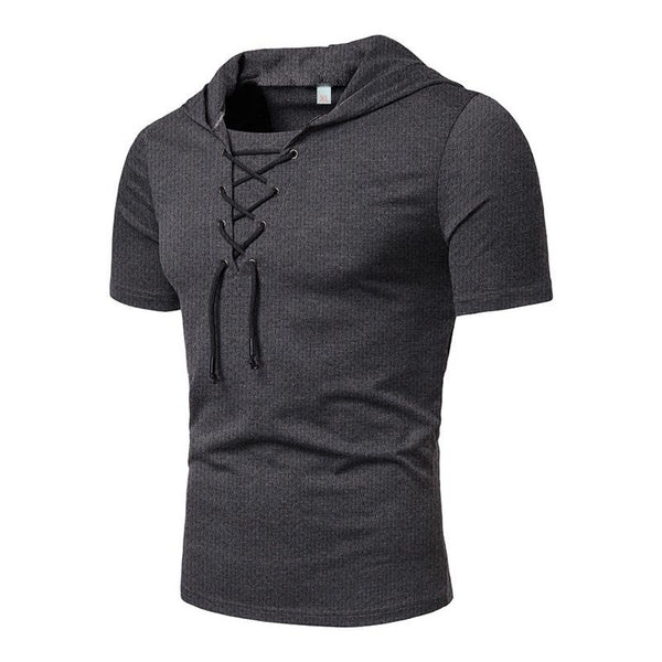 Men's Casual Mesh Breathable Lace Up Hooded Slim Fit Short Sleeve T-Shirt 51644133M
