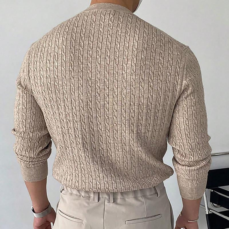 Men's Casual Solid Color Jacquard Round Neck Long Sleeve Sweater 72202836Y