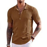 Men's Solid Color V-Neck Knitted Short-Sleeve Polo Shirt 10886990Y