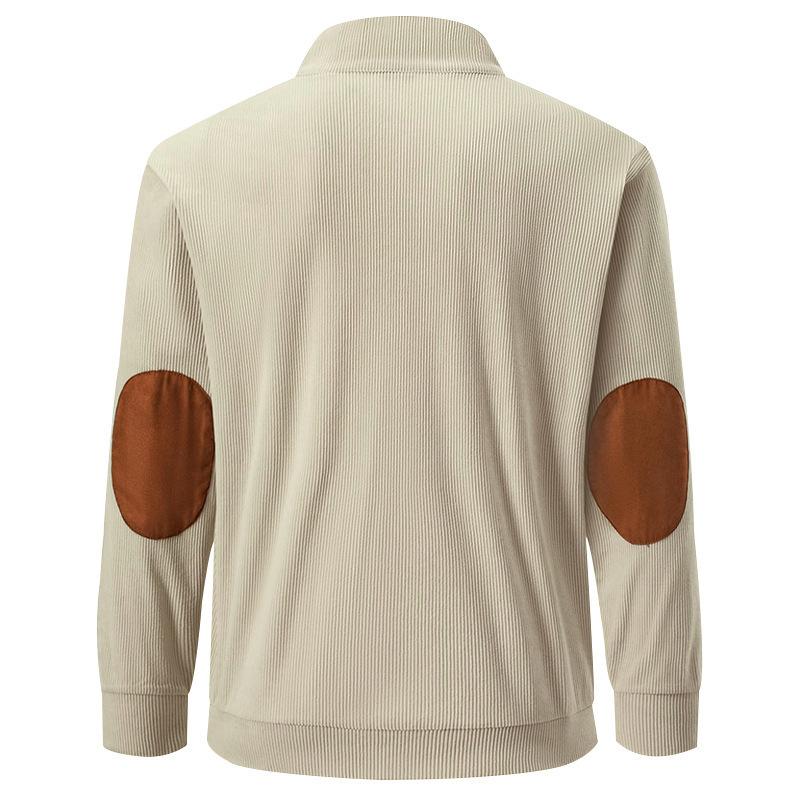 Men's Casual Corduroy Stand Collar Kangaroo Pocket Loose Long Sleeve Sweatshirt 74007115M