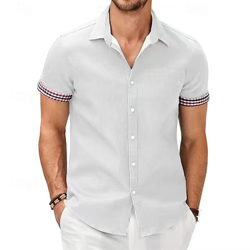 Men's Plaid Colorblock Lapel Single-Breasted Short-Sleeved Shirt 57973437Y