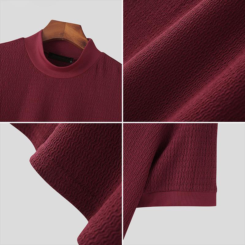 Halv turtleneck, ensfarget, stramt, kortermet T-skjorte for menn 47280589Y