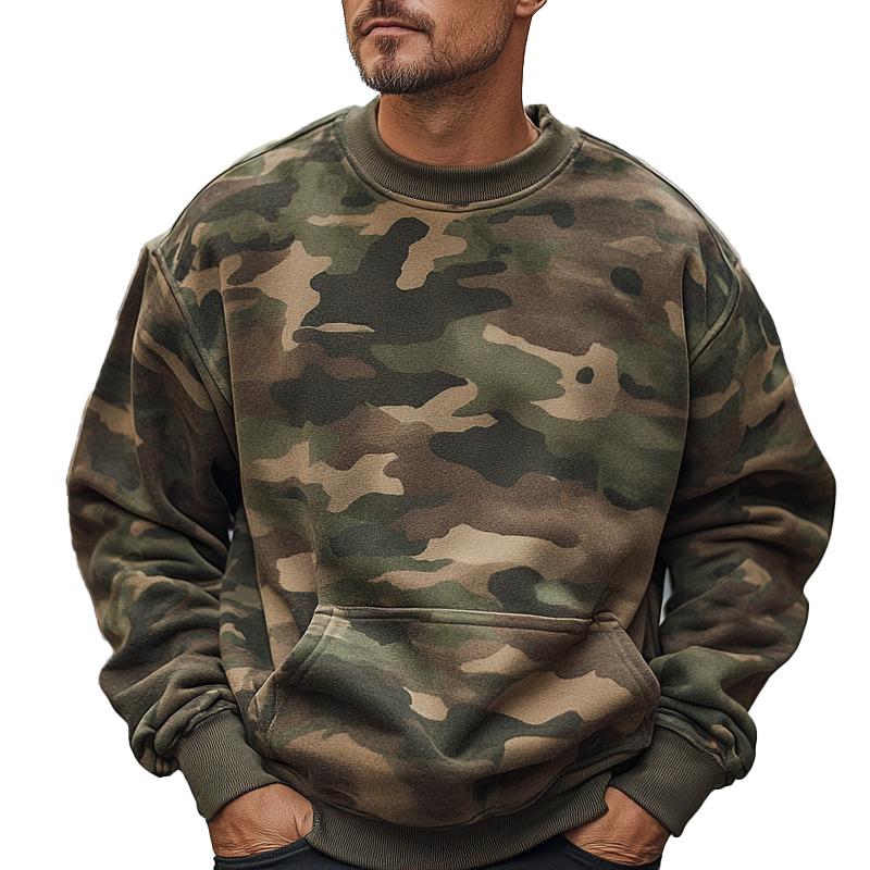 Sweat-shirt ras du cou à imprimé camouflage pour homme 39190825X